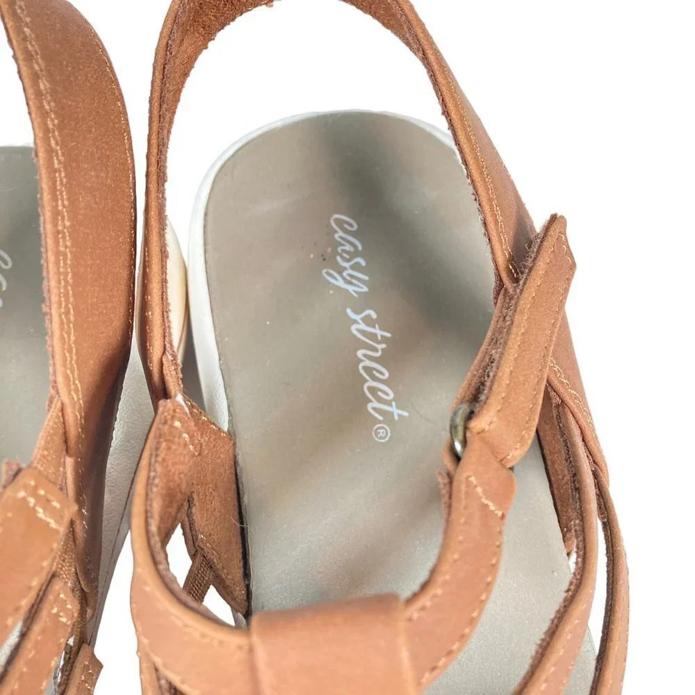 Easy Street Gemi Flat Tan Strappy Sandals, Size 10‎ Medium, New with Box - Picture 3 of 11